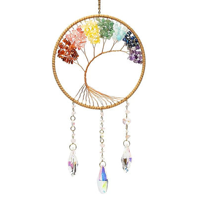 Κρύσταλλοι Feng Shui-Ηλιοπαγίδα (Suncatcher) «Δέντρο της Ζωής» με ημιπολύτιμους λίθους 7 Chakra & κρυστάλλινη διακόσμηση Διαστάσεις: ±17x17 cm - mykarma.gr
