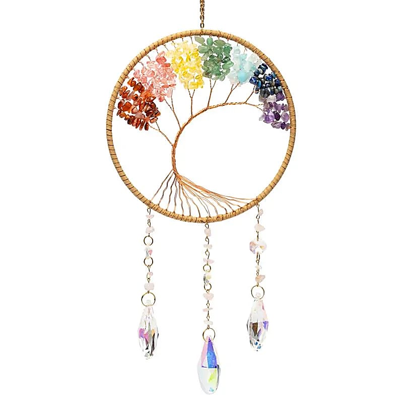 Κρύσταλλοι Feng Shui-Ηλιοπαγίδα (Suncatcher) «Δέντρο της Ζωής» με ημιπολύτιμους λίθους 7 Chakra & κρυστάλλινη διακόσμηση Διαστάσεις: ±17x17 cm - mykarma.gr