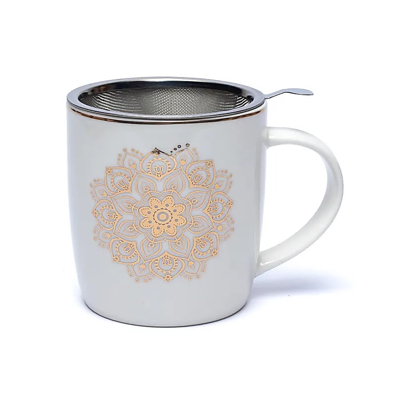 Ενα υπέροχο δώρο! Tea Infuser-Κούπα “Mandala” - Πορσελάνη - λευκή   400 ml - mykarma.gr