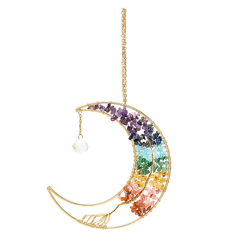 Κρύσταλλοι Feng Shui-Ηλιοπαγίδα (Suncatcher) «Δέντρο της Ζωής σε Ημισέληνο» με ημιπολύτιμους λίθους 7 Chakra & κρυστάλλινη διακόσμηση Διαστάσεις: ±17x17 cm - mykarma.gr