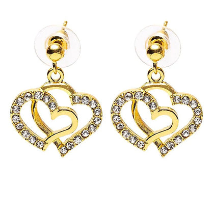 Σκουλαρίκια «Καρδούλες» με στρας σε Χρυσό Χρώμα Διαστάσεις: ±2 εκ - mykarma.gr