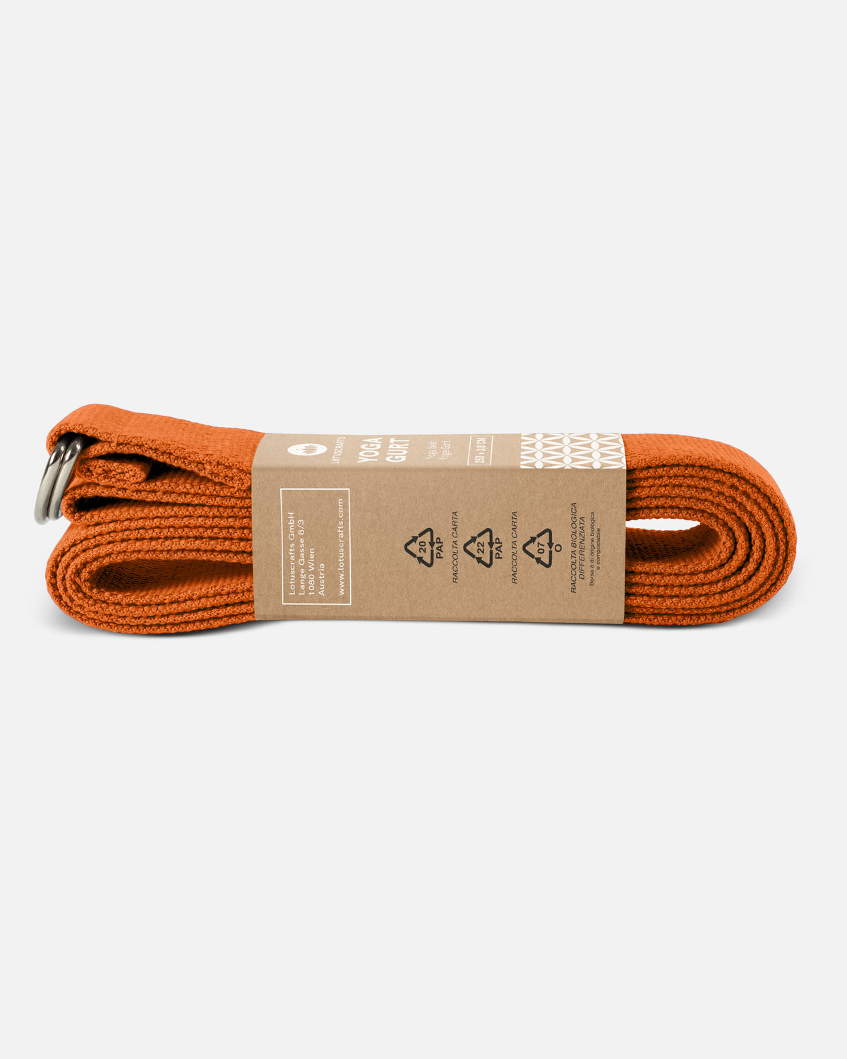 Lotuscrafts Ιμάντας γιόγκα D-Ring - kurkuma - BIO βαμβάκι 250x3,8 εκ