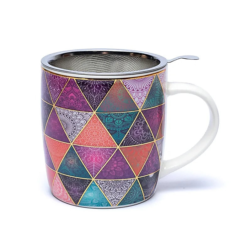 Ενα υπέροχο δώρο! Tea Infuser-Κούπα Mandala Patchwork Υλικό: Πορσελάνη Περιεκτικότητα: 400ml - mykarma.gr