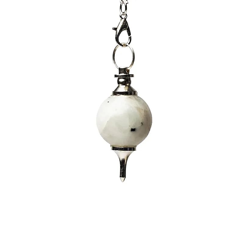 Εκκρεμές (Pendulum) Moonstone-Λευκή Φεγγαρόπετρα - σφαιρικό σχήμα - σε μέταλλο Βάρος: 19 g Διαστάσεις: 4 × 2 εκ - mykarma.gr