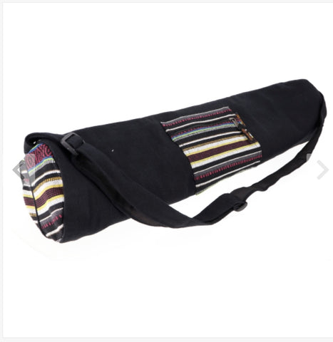 Boho Yoga Mat Bag - Τσάντα Μεταφοράς για στρώμα με πρακτικό κορδόνι - βαμβάκι - μαύρη Διαστάσεις: 70x24x14 cm Ø14 cm