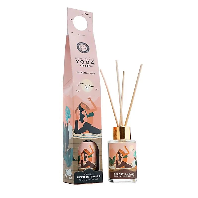 Home Reed Diffuser “Moonshine Yoga” - Άρωμα Φασκόμηλου (Celestial Sage) 30ml & ξυλάκια | Αιθέριο Έλαιο - mykarma.gr