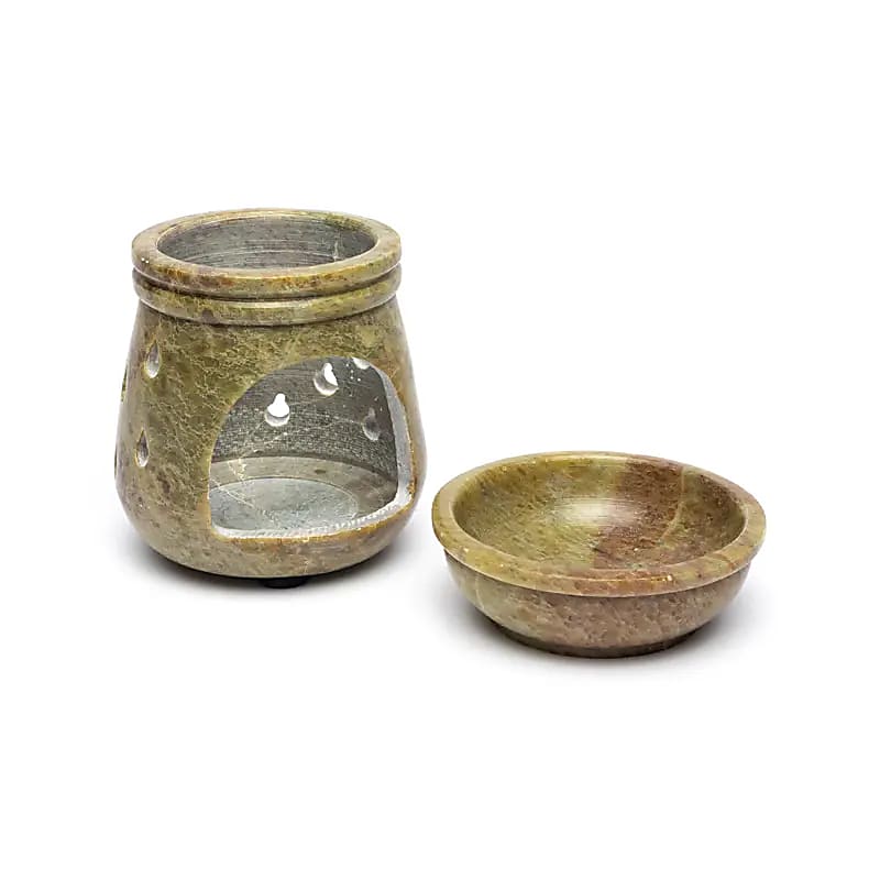 Αρωματική Λάμπα/Καυστήρας Soapstone "Σταγονίδια" από σαπουνόπετρα - με αφαιρούμενο δοχείο λαδιού 10x7,5cm - mykarma.gr