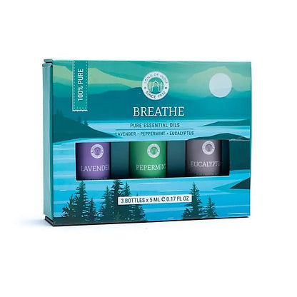 Αιθέριο Έλαιο - Σετ Αρωματοθεραπείας «Breathe» για αναζωογόνηση από 3 x 5 ml αιθέρια έλαια Λεβάντα,Δυόσμο,Ευκάλυπτο - mykarma.gr