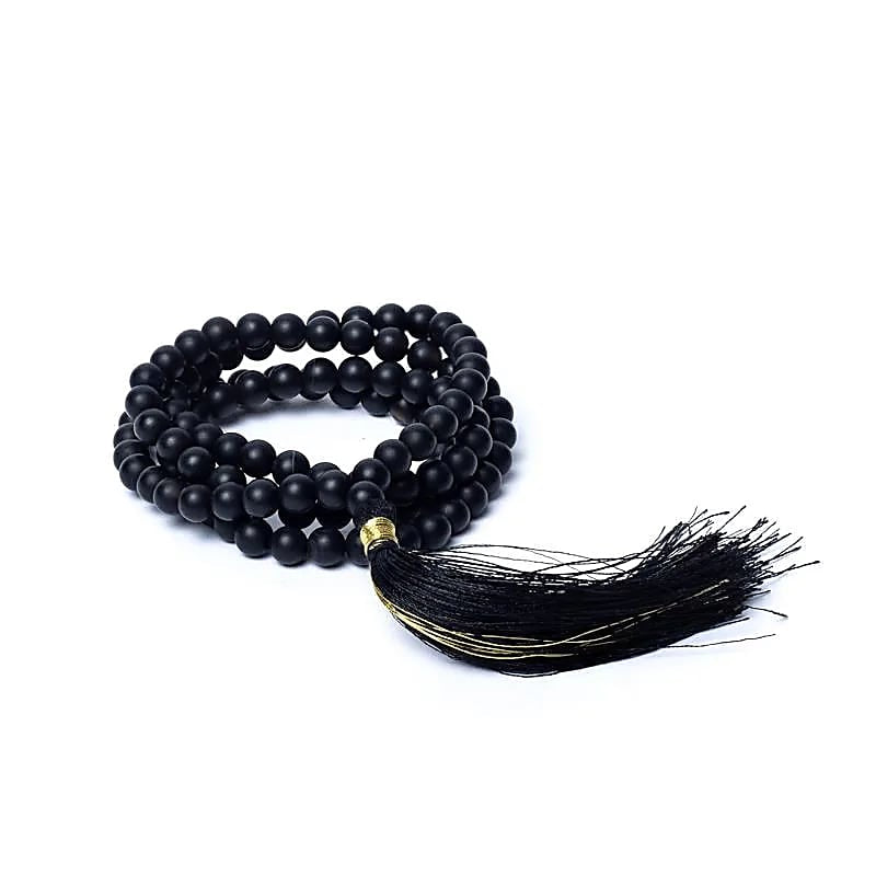 Mala Μαύρος Όνυχας (Black Onyx) - ποιότητα AA - 108 ματ χάντρες + πουγκί Διάσταση χάντρας: 0,5 cm - mykarma.gr