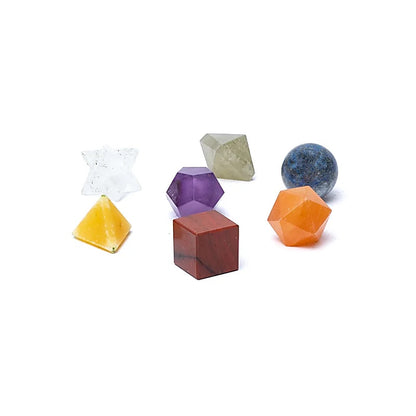 Σετ με 7 σχήματα ιερής γεωμετρίας από λίθους των 7 Chakra Διαστάσεις: 2 εκ - mykarma.gr