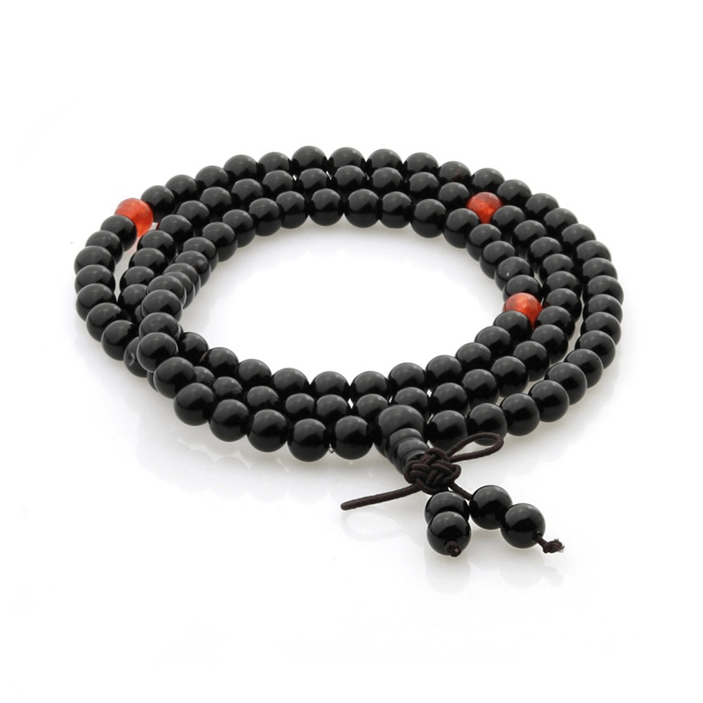 Θυβετιανό Μάλα Με Χάντρες Από Μαύρο Αχάτη (Black Agate) 6mm - mykarma.gr