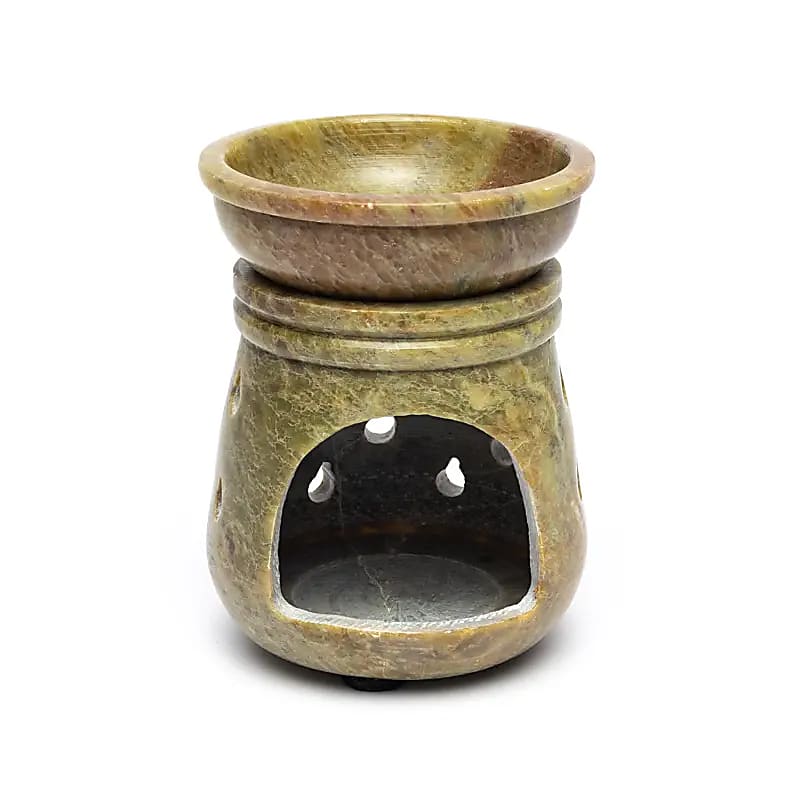 Αρωματική Λάμπα/Καυστήρας Soapstone "Σταγονίδια" από σαπουνόπετρα - με αφαιρούμενο δοχείο λαδιού 10x7,5cm - mykarma.gr