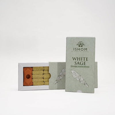 White Sage Smudge Θυμίαμα από φύλλα Λευκού Φασκόμηλου Καλιφόρνιας - Το καλύτερο για τον καθαρισμό χώρου & την αφαίρεση της αρνητικής ενέργειας - 15 τουβλάκια & βάση - mykarma.gr
