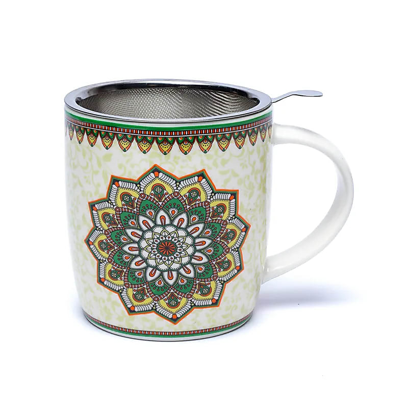 Ενα υπέροχο δώρο! Tea Infuser-Κούπα «Mandala» πράσινη - Πορσελάνη 400 ml - mykarma.gr