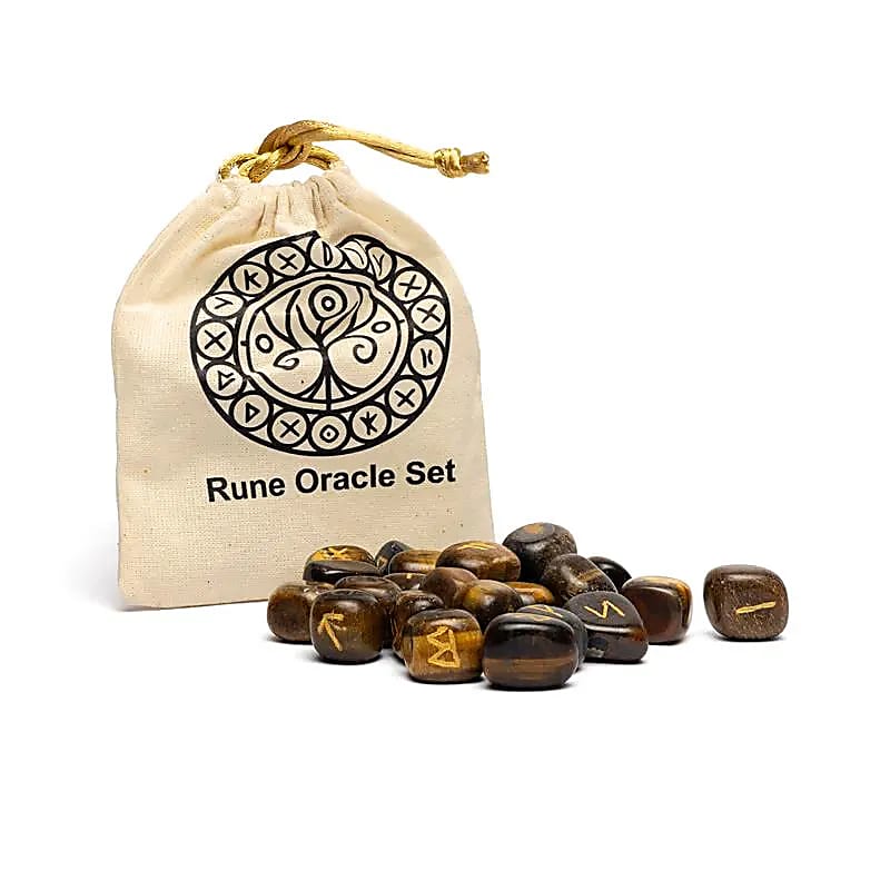 Runes Oracle Game-Σετ από 25 Ρουνάκια απο Μάτι Τίγρης (Tiger Eye) για Μαντεία σε σακούλα από βαμβάκι - δεν περιέχει επεξηγηματικό φυλλάδιο - mykarma.gr