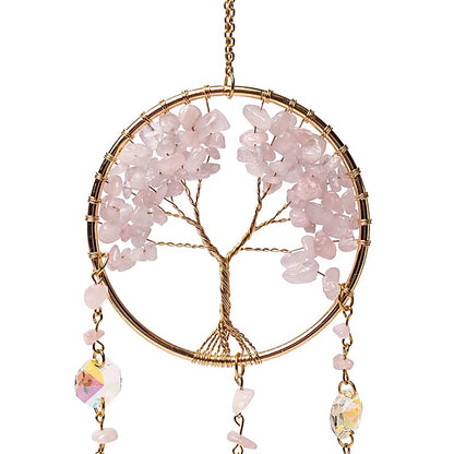 Suncatcher (Ηλιοπαγίδα) - Κρύσταλλοι Feng Shui με «Δέντρο της Ζωής» από ημιπολύτιμο λίθο Ροζ Χαλαζία Διαστάσεις: 30 x 8 εκ - mykarma.gr