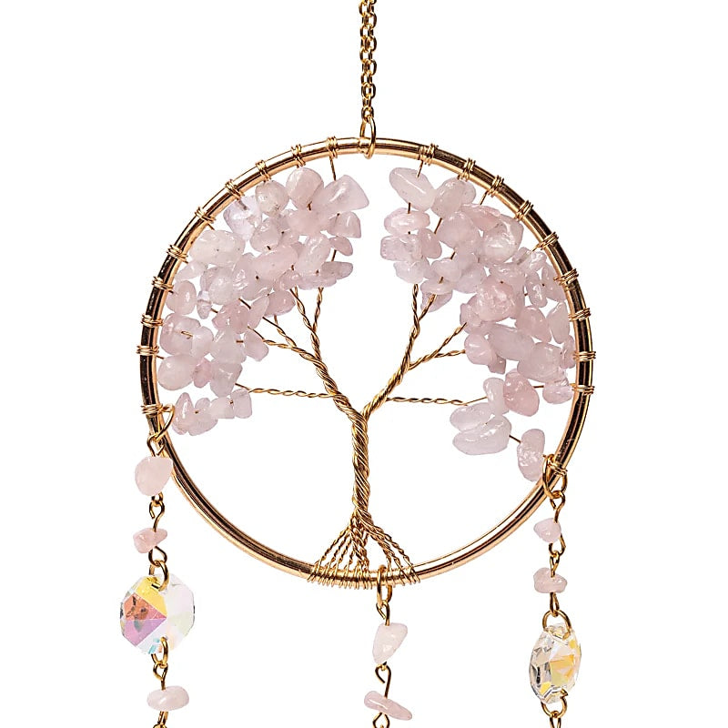 Suncatcher (Ηλιοπαγίδα) - Κρύσταλλοι Feng Shui με «Δέντρο της Ζωής» από ημιπολύτιμο λίθο Ροζ Χαλαζία Διαστάσεις: 30 x 8 εκ - mykarma.gr