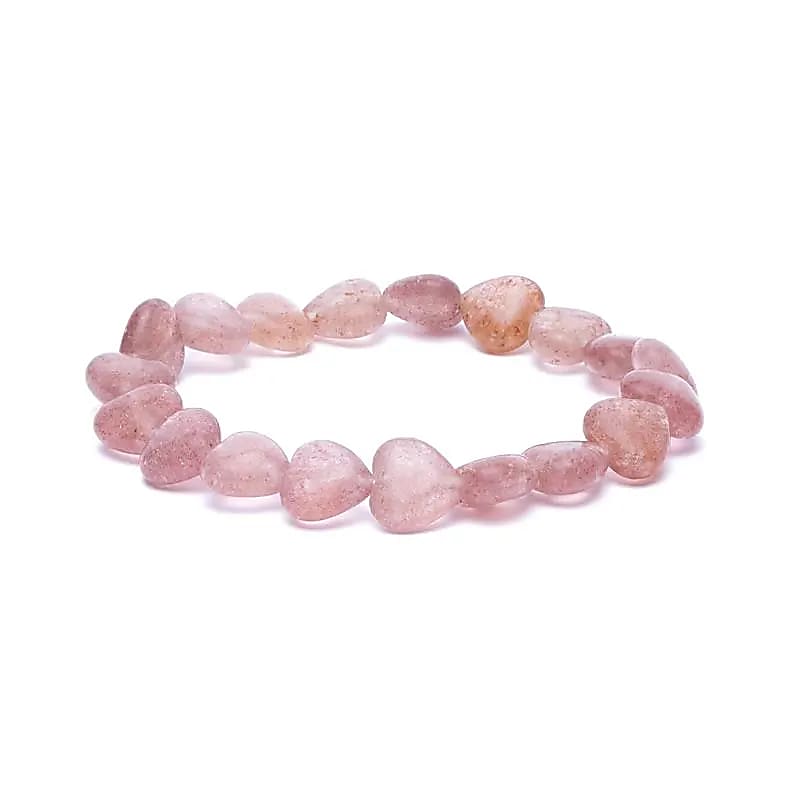 Βραχιόλι «Καρδούλες» - Χαλαζίας Φράουλα (Strawberry Quartz) - ελαστικό Χάντρες: ± 10mm