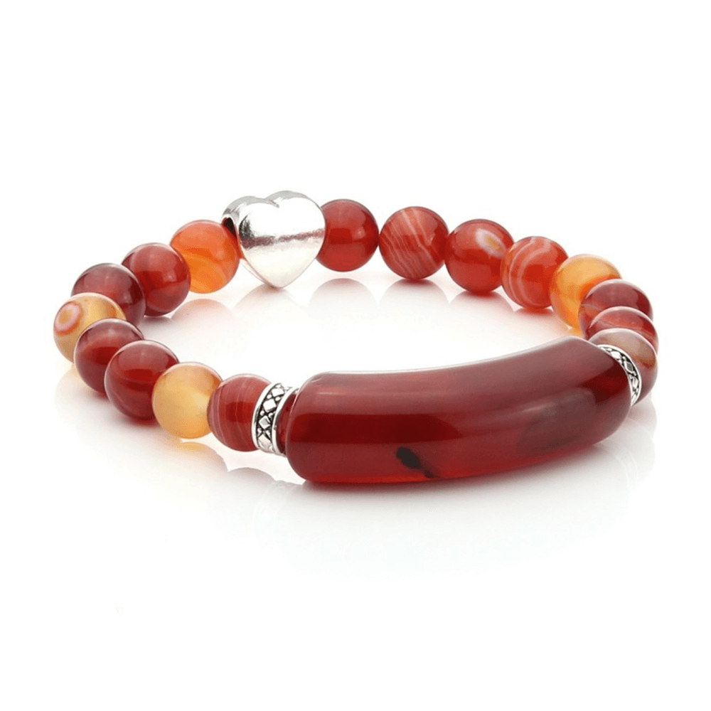 Βραχιόλι Από Καρνεόλη (Carnelian) Με Ορθογώνια Μπάρα και Καρδιά - mykarma.gr