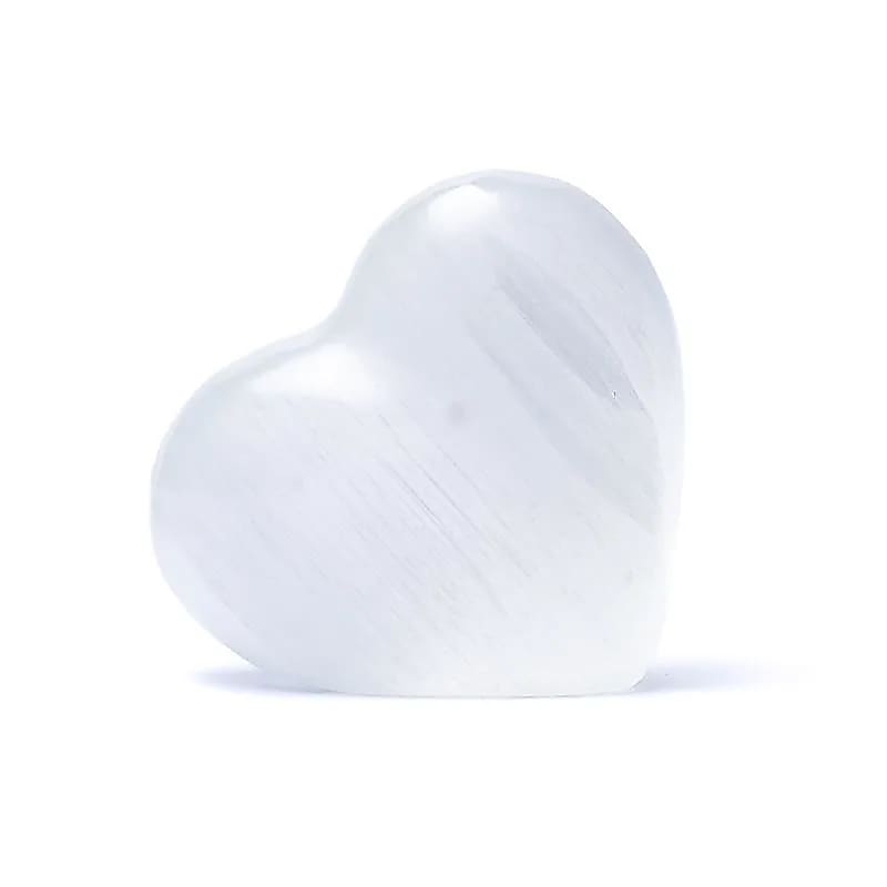 Όρθια Καρδιά από Λευκό Σεληνίτη (White Selenite) σε σχήμα καρδιάς Διαστάσεις: 8 εκ - mykarma.gr