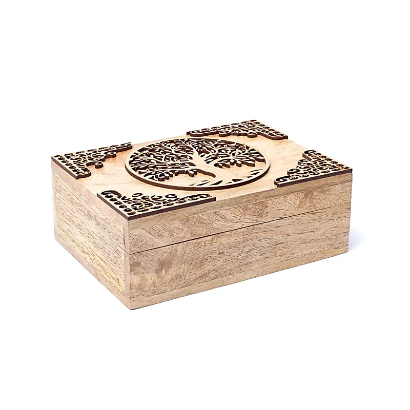 Κουτί κοσμημάτων/Tarot Box απο ξύλο Μάνγκο με «Δέντρο της Ζωής» Διαστάσεις: 18 × 12 × 7 cm - mykarma.gr
