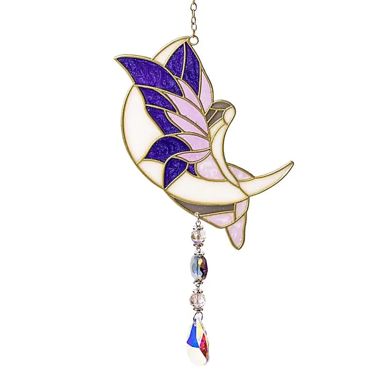 Κρύσταλλοι Feng Shui - Κρεμαστά Τοίχου - «Μωβ Νεράιδα στο Ημισέληνο» με κρυστάλλινη διακόσμηση Διαστάσεις: ±38x10 cm