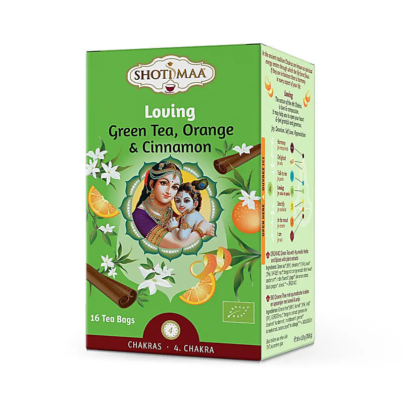 Organic Shoti Maa Tea «Loving» Green Tea,Orange & Cinnamon - 16 φακελάκια Αγιουρβεδικό Τσάι Πορτοκάλι,Κανέλα & Πράσινο τσάι - χωρίς καφεΐνη