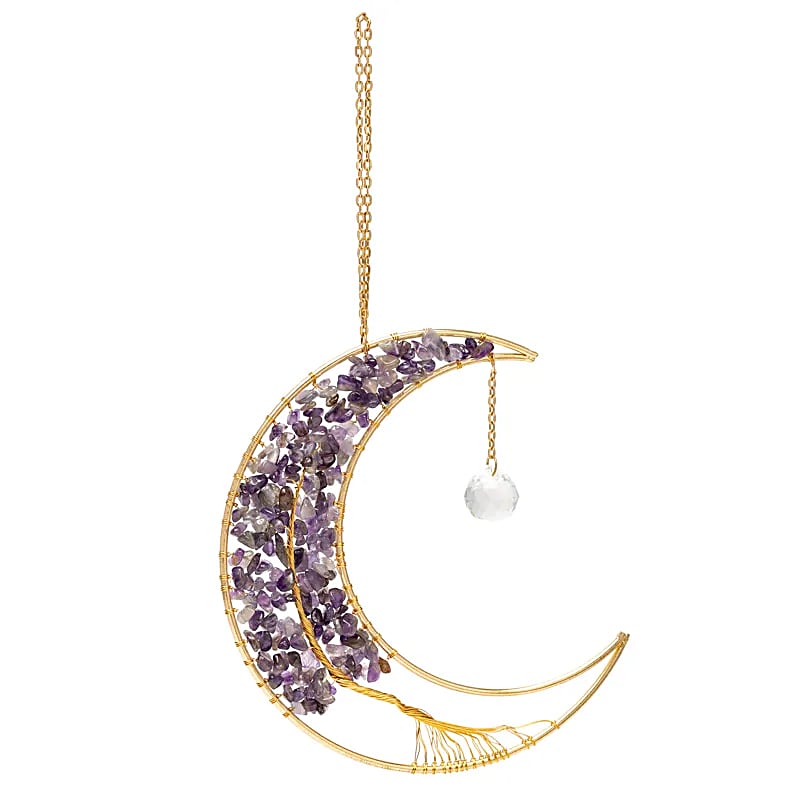 Κρύσταλλοι Feng Shui-Ηλιοπαγίδα (Suncatcher) «Δέντρο της Ζωής σε Ημισέληνο» με Αμέθυστο (Amethyst) & κρυστάλλινη διακόσμηση Διαστάσεις: ±17x17 cm - mykarma.gr