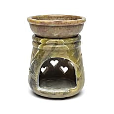 Αρωματική Λάμπα/Καυστήρας Soapstone "Καρδούλες" απο σαπουνόπετρα - με αφαιρούμενο δοχείο λαδιού 10x7,5cm - mykarma.gr