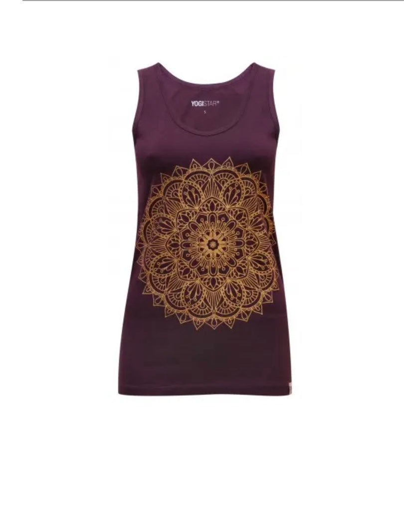 Yogistar - Γιόγκα Tank Top T-shirt  'Mandala'- οργανικό βαμβάκι - berry/gold Νούμερο: Medium - mykarma.gr