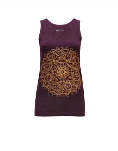 Yogistar - Γιόγκα Tank Top T-shirt  'Mandala'- οργανικό βαμβάκι - berry/gold Νούμερο: Medium