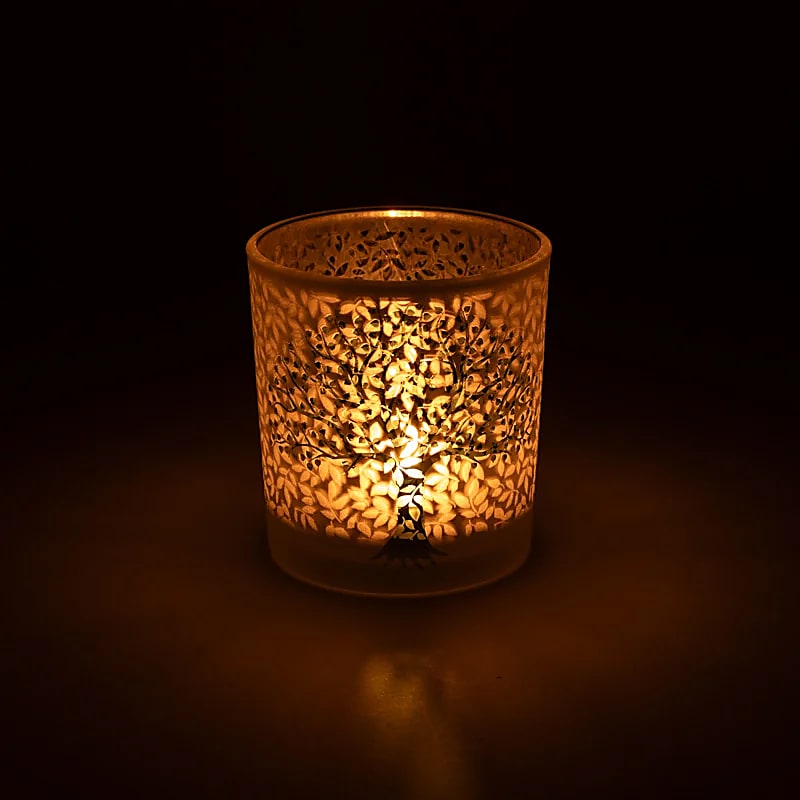 Γυάλινο Κηροπήγιο «Δέντρο της Ζωής» Διαστάσεις: 7,3 x 8 cm - mykarma.gr