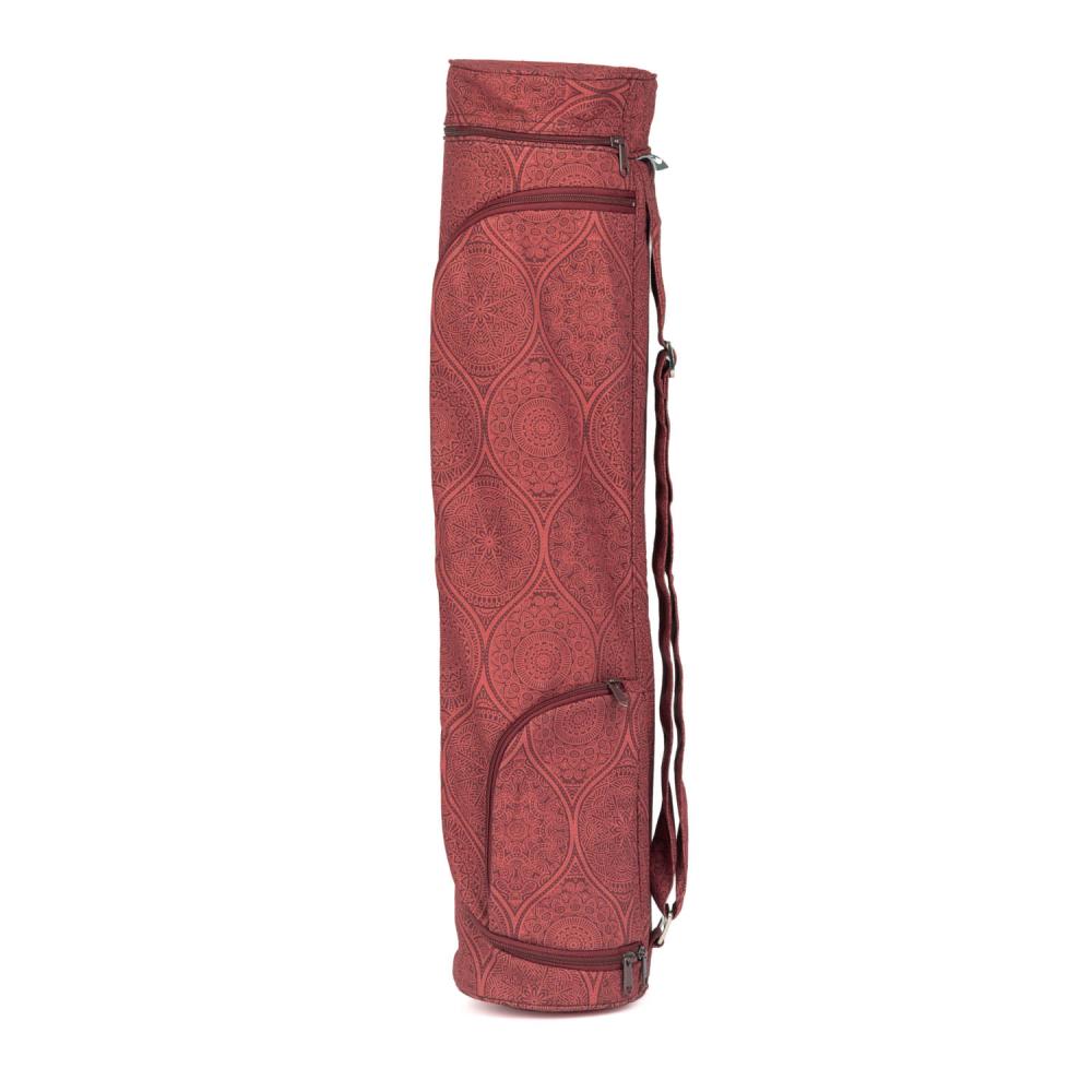 Bodhi Yoga Asana Mat Bag Maharaja - Τσάντα Μεταφοράς για στρώμα - βαμβάκι - “Mayuri” dark red  Διαστάσεις: 70 cm - mykarma.gr