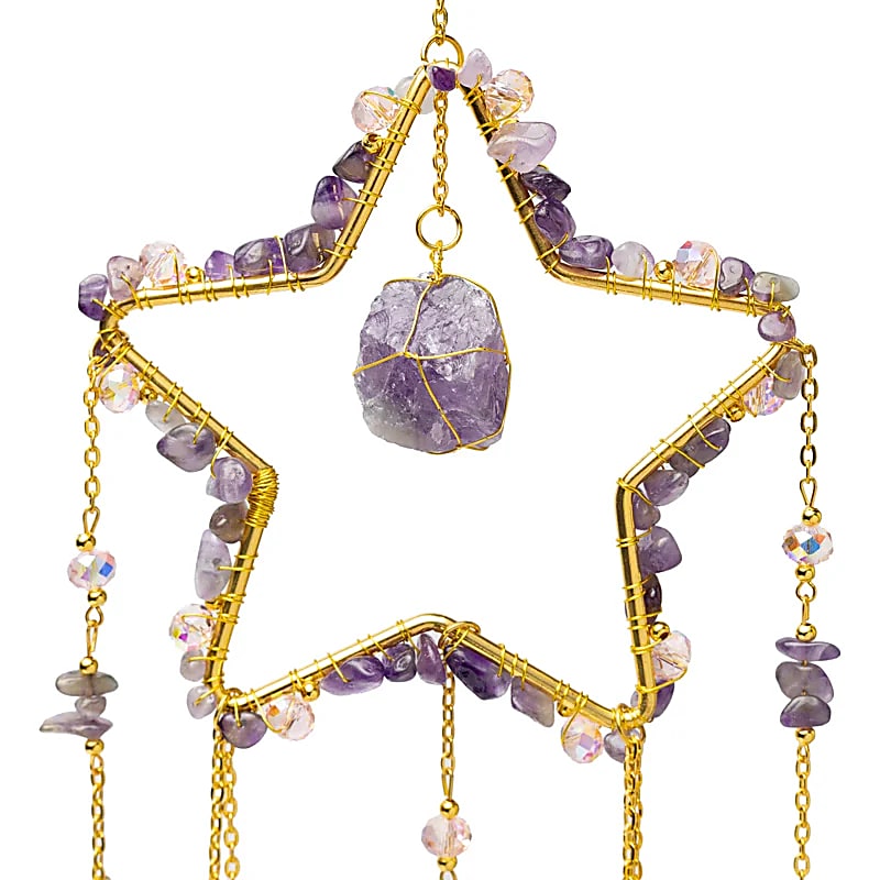 Κρύσταλλοι Feng Shui-Ηλιοπαγίδα (Suncatcher) με αμέθυστο αστέρι & κρυστάλλινη διακόσμηση Διαστάσεις: ±12x34 cm