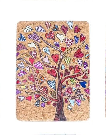 Συμπαγής καθρέφτης με εξωτερική επένδυση από φελλό & εκτύπωση «Δέντρο της Ζωής με καρδούλες» Διαστάσεις: 8 x 6 cm - mykarma.gr