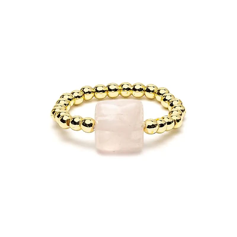 Πρωτότυπο Δαχτυλίδι (Ring) Ροζ Χαλαζία (Rose Quartz) - ελαστικό Διαστάσεις: 2 εκ Χάντρα: ± 1,4 εκ - mykarma.gr
