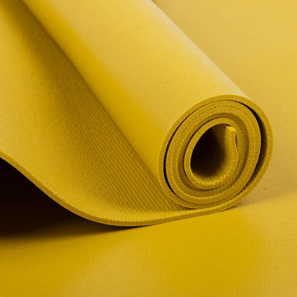 Bodhi στρώμα γιόγκα Premium Rishikesh PVC με δύο ελαστικούς ιμάντες - mustard yellow  183 x 60 cm, 4.5 mm - mykarma.gr