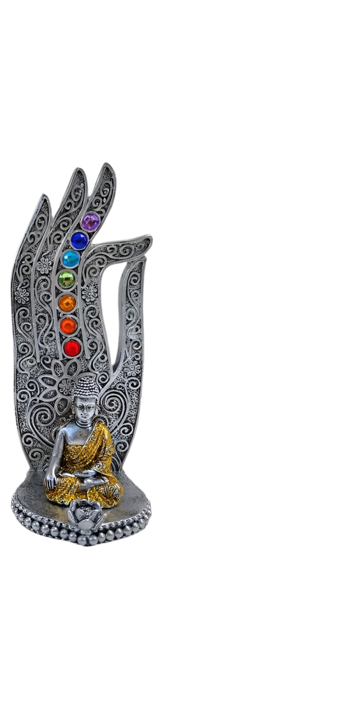 Βάση για Στικ “7 Chakra Βούδας” - χρώμα ασημί Διαστάσεις: 7,5 x 7 x 17 cm - mykarma.gr