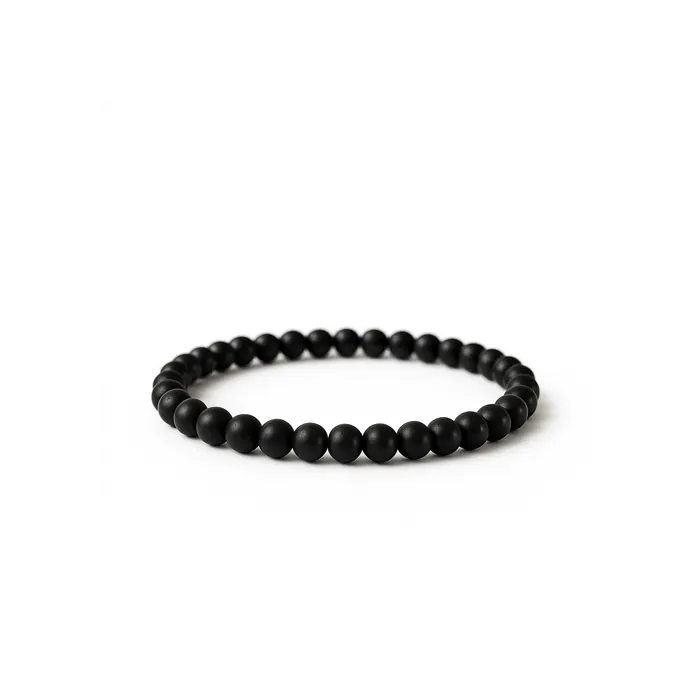 Βραχιόλι ελαστικό Σουγκίτη (Shungite ) Διαστάσεις 19cm Χάντρες ±4mm - mykarma.gr