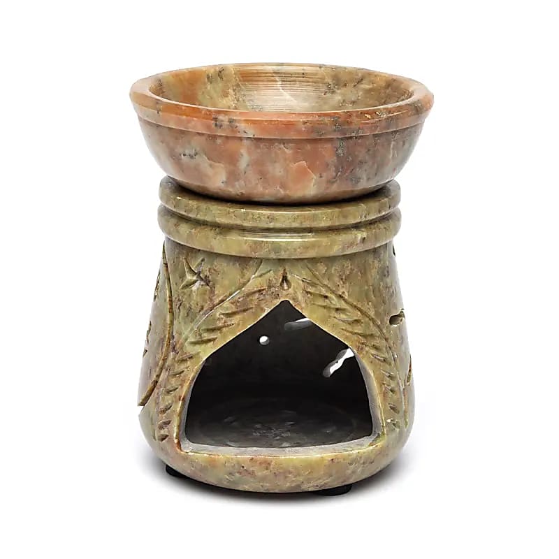 Αρωματική Λάμπα/Καυστήρας Soapstone "Ήλιος & Σελήνη" απο σαπουνόπετρα - με αφαιρούμενο δοχείο λαδιού Διαστάσεις: 10x7,5 cm Βάρος: 400 g - mykarma.gr