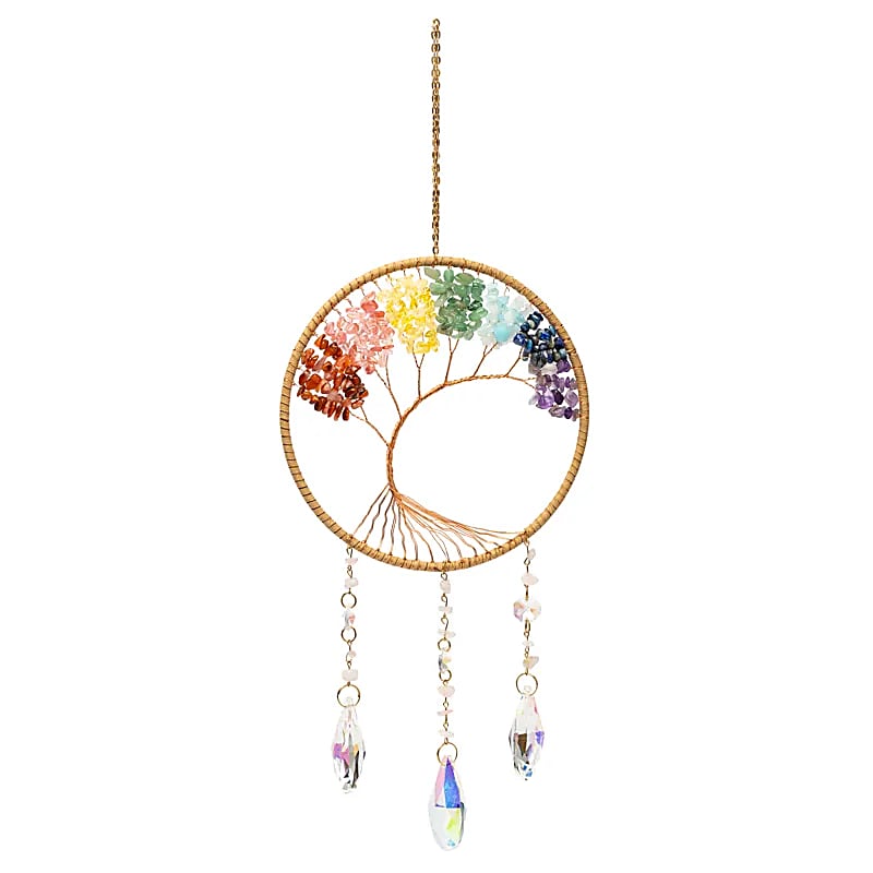 Κρύσταλλοι Feng Shui-Ηλιοπαγίδα (Suncatcher) «Δέντρο της Ζωής» με ημιπολύτιμους λίθους 7 Chakra & κρυστάλλινη διακόσμηση Διαστάσεις: ±17x17 cm - mykarma.gr