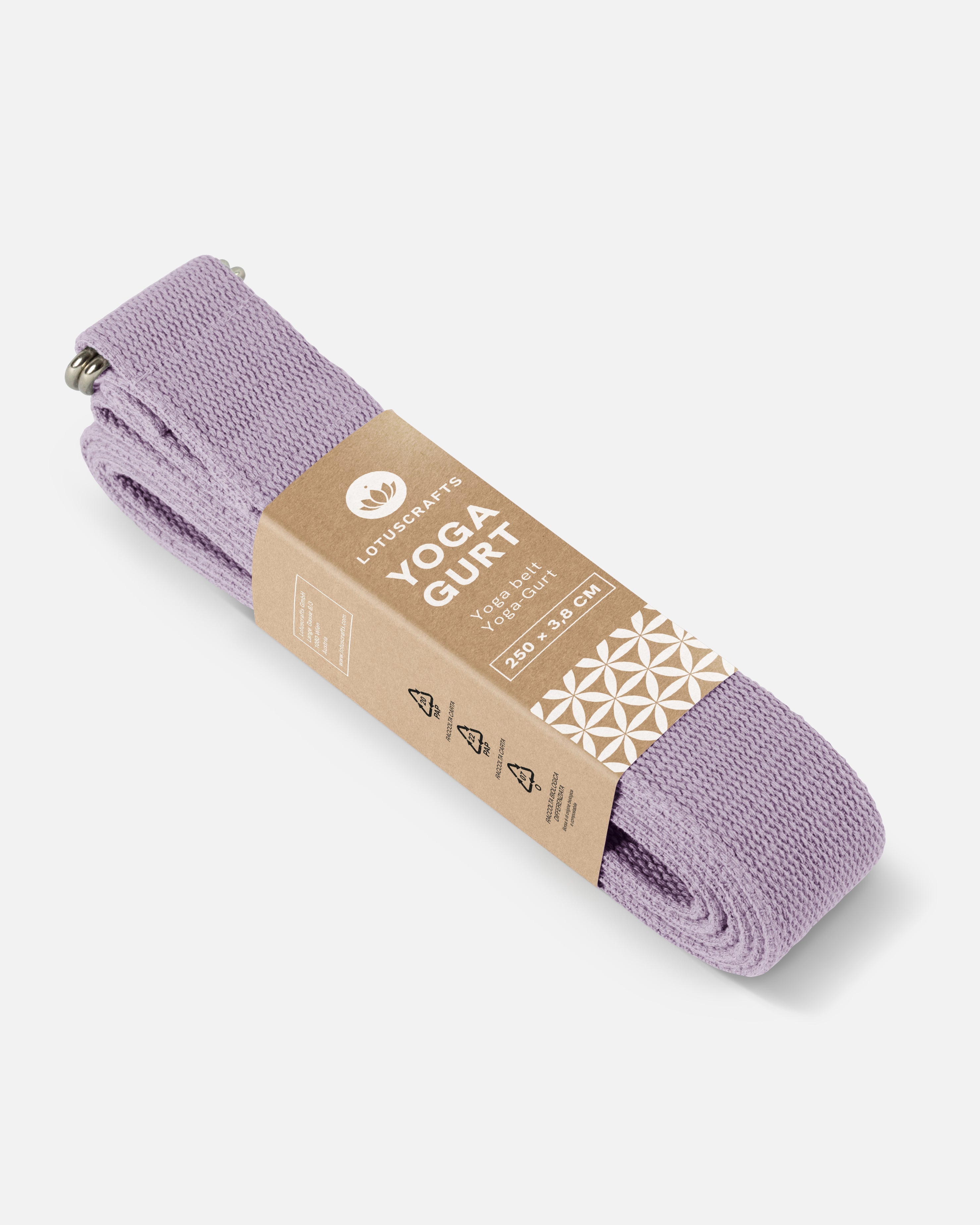 Lotuscrafts Ιμάντας γιόγκα D-Ring - lavender fog - BIO βαμβάκι 250x3,8 εκ - mykarma.gr