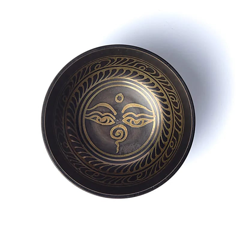 Μεταλλικό Singing Bowl με διακοσμημένο Om Mani Pad Me Hum Μέγεθος 15 x 7 cm Βάρος 800 g - mykarma.gr