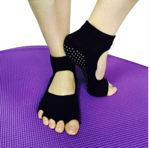 Αντιολισθητικές κάλτσες Μπαλαρίνα με κομμένα δάκτυλα - χρώμα μαύρο - One size