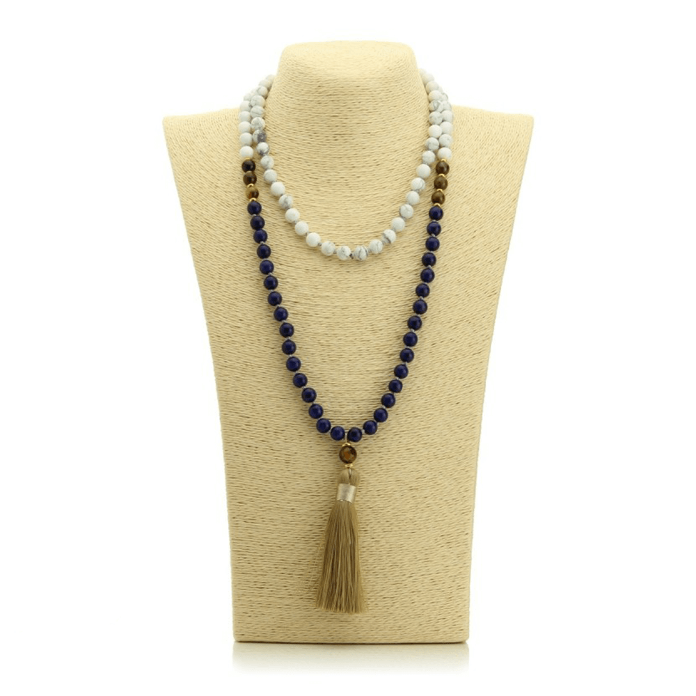 Θυβετιανό Μάλα με κόμπους Από Χαουλίτη(Howlite) και Λάπις Λαζούλι(Lapis Lazuli) - mykarma.gr