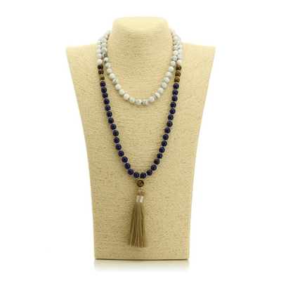 Θυβετιανό Μάλα με κόμπους Από Χαουλίτη(Howlite) και Λάπις Λαζούλι(Lapis Lazuli) - mykarma.gr