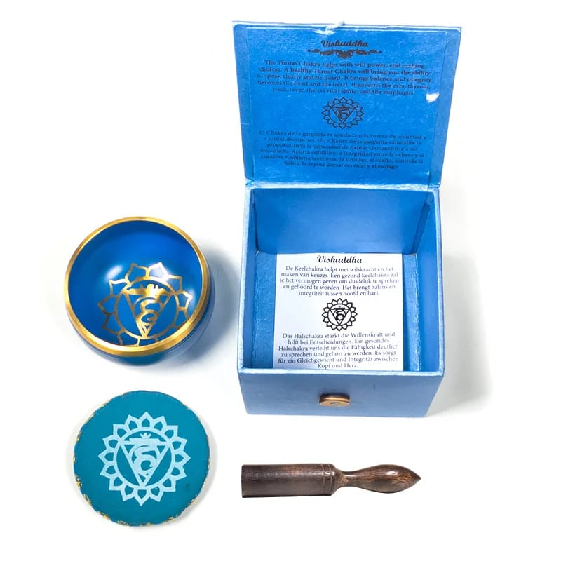 Σετ μουσικό μεταλλικό Singing Bowl 5o Chakra Throat Vishuddha με ραβδί & μαξιλάρι δώρο-μπλε Διαστάσεις: 7,6 εκ Βάρος: 230 γρ - mykarma.gr