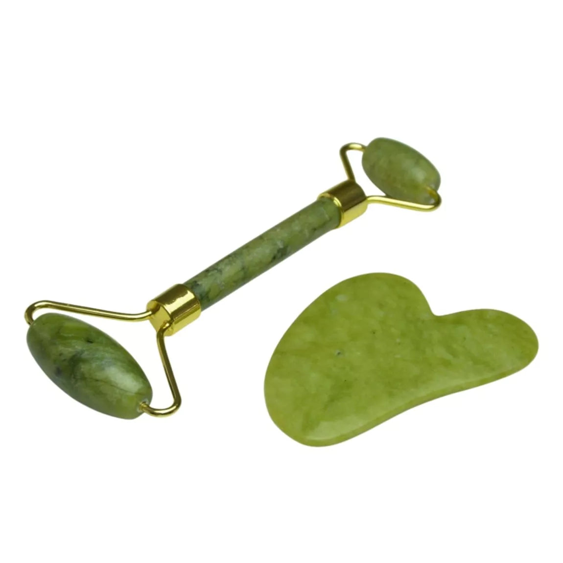 Σετ από Massage Roller & Gua Sha από Πράσινο Νεφρίτη (Green Jade) - για μασάζ προσώπου - mykarma.gr