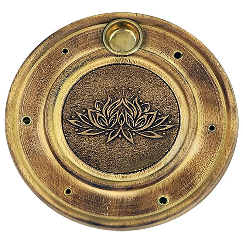 Βάση για Στικ & Κώνους με χαραγμένο “Lotus” Διαστάσεις: 10 εκ Υλικό: ξύλο μάνγκο