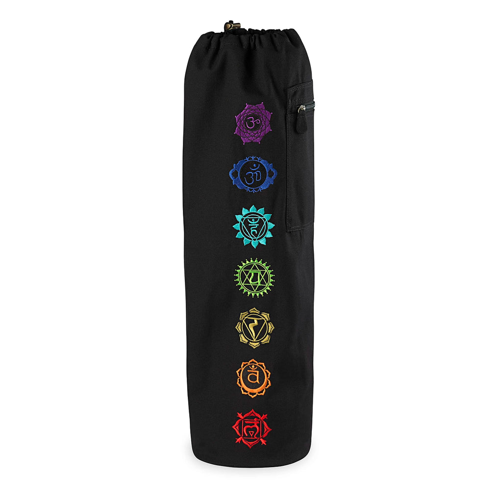 Gaiam Τσάντα για στρώμα  γιόγκα-μαύρη με 7 κεντημένα σύμβολα Τσάκρα   Διαστάσεις: 75 × 25 εκ